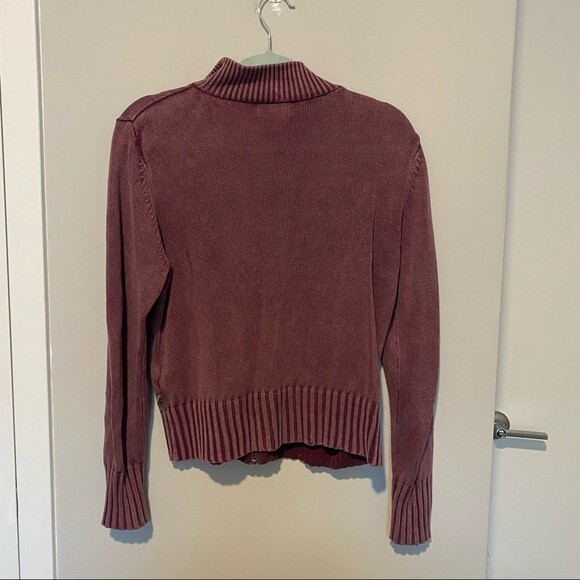 Woolrich Sweater Jacket Purple Wineberry Ribbed Zip Up Collared Ramie Medium - Picture 9 of 9